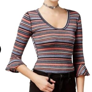 Free People Surprise Party Stripe Metallic Shimmer Blouse Sz: Small
